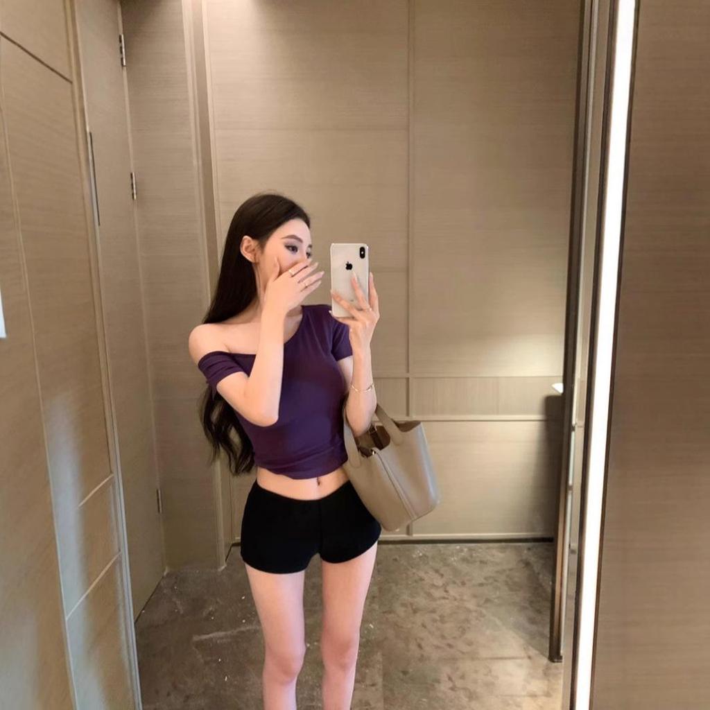 American Spicy Girl Off-the-Shoulder Slimming T-Shirt - Women's Trendy Summer Crop Top