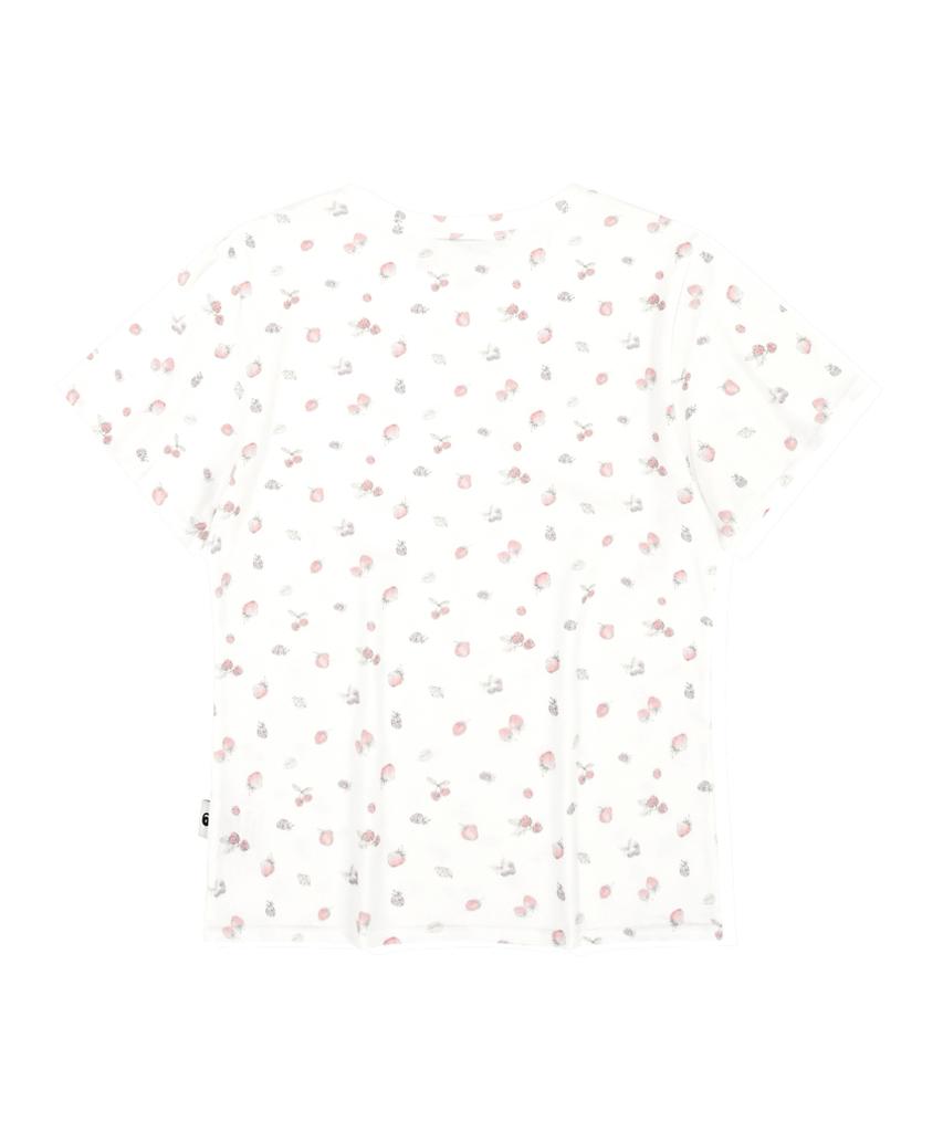 ESCAPEFROM Escf Logo Collage And Vintage Strawberry Full Print Slim Fit Short Sleeve T-Shirt Ivory