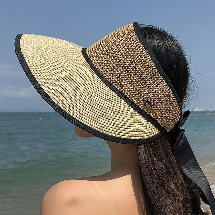 Summer Straw Hat Women Wide Brim Sunshade Cap With Breathable Foldable Beach Hat