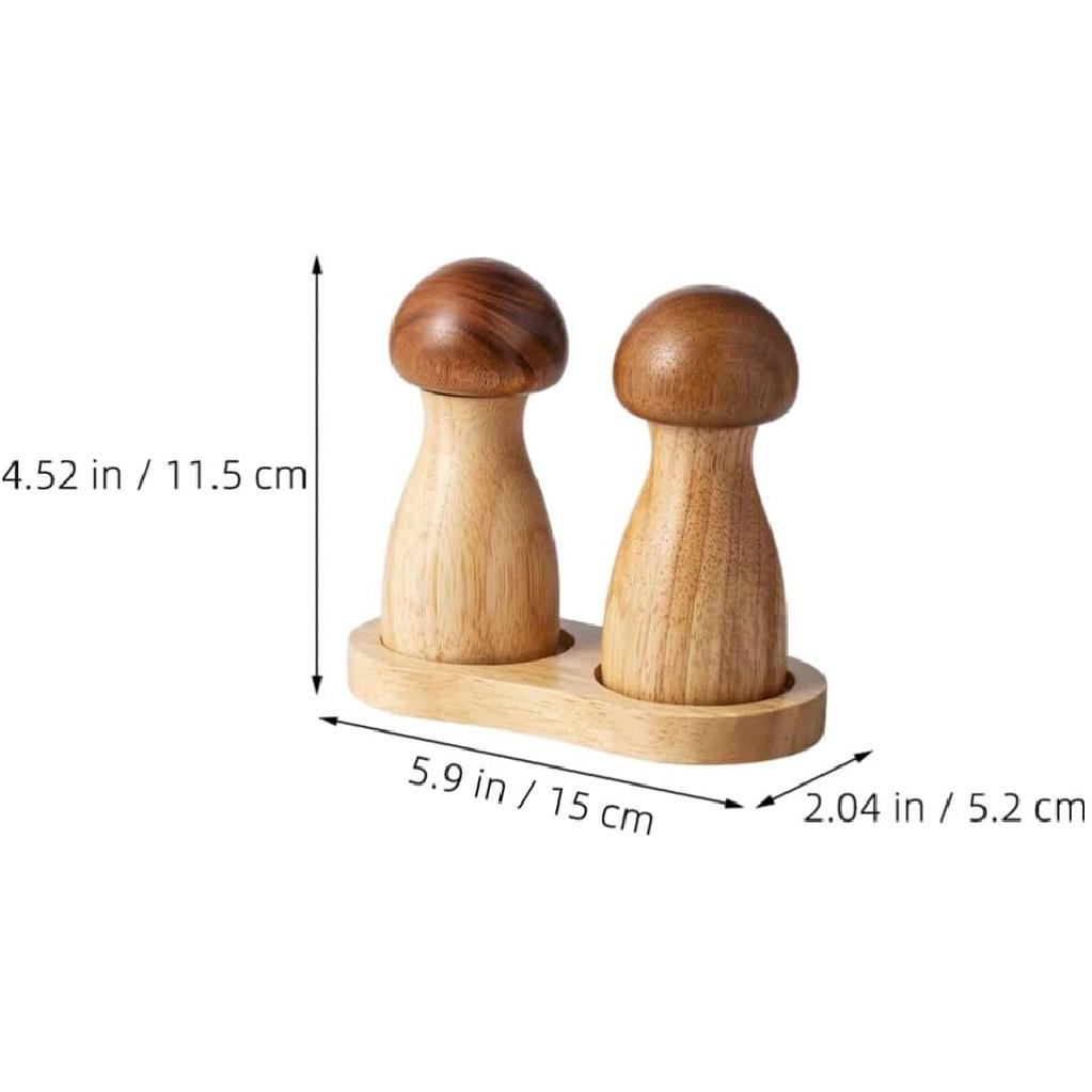 ABOOFAN 2 Stück Pilz Salz- und Pfeffermühle Set mit Basis Holz Pfeffermühle Manuell für Küche