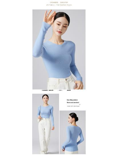 Machine Washable Women's Seamless 100% Pure Wool Round Neck Knit Sweater, 60 Count, 18 Gauge, Autumn Base Layer