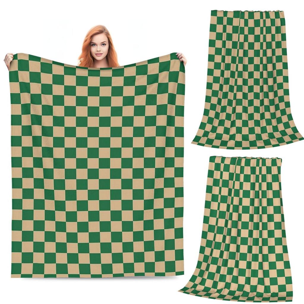Tan Brown And Green Checkerboard Blankets Flannel Sofa Throw Blanket Portable for Couch Bedding Outdoor Throws Bedspread Quilt