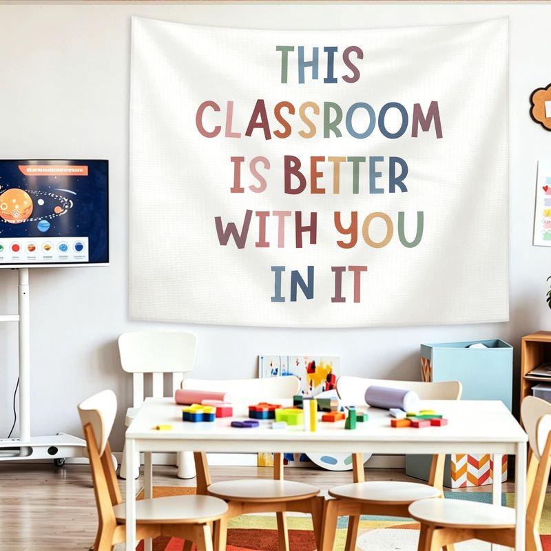 Muted Rainbow Letter Tapestry Wall Hanging Classroom Better With You Inspirational Aesthetic Wall Art Nursery Decor