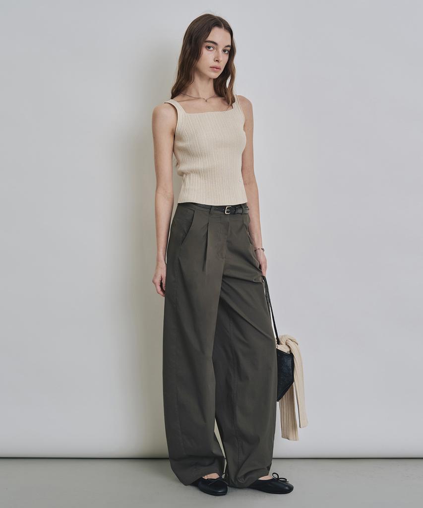 Keoseuteomeokeullagumeon Cotton-Like Semi-Balloon One-Pleat Slacks 3 Color Cowpt003