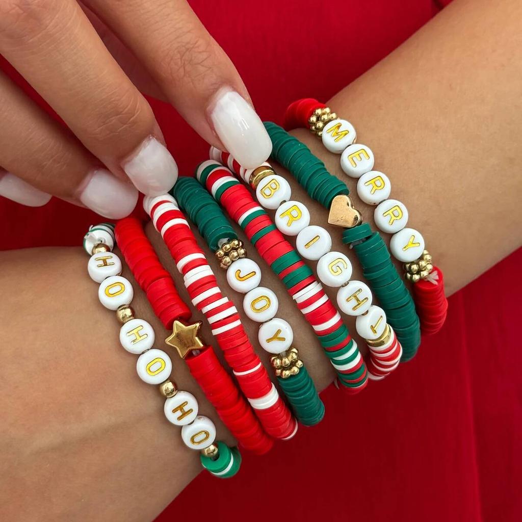 SHIXIN Cute Christmas Series Tree Snowflake Snowman Pendant Bracelet Set Women Adjustable Crystal Bead Chain Rope Chain Bracelet