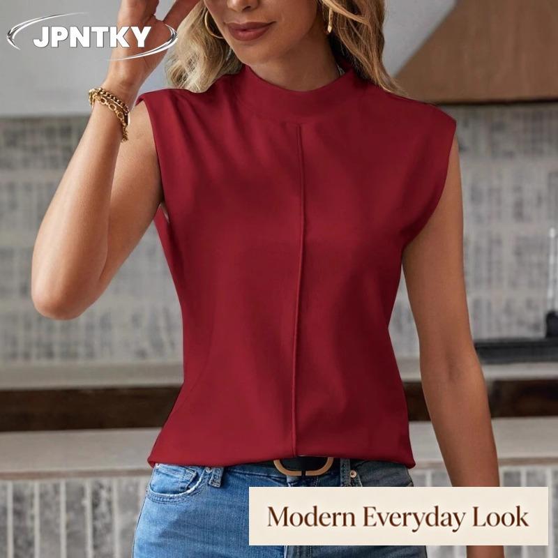JPNTKY Women's Fashion Casual Sleeveless O Neck Blouses & Shirts