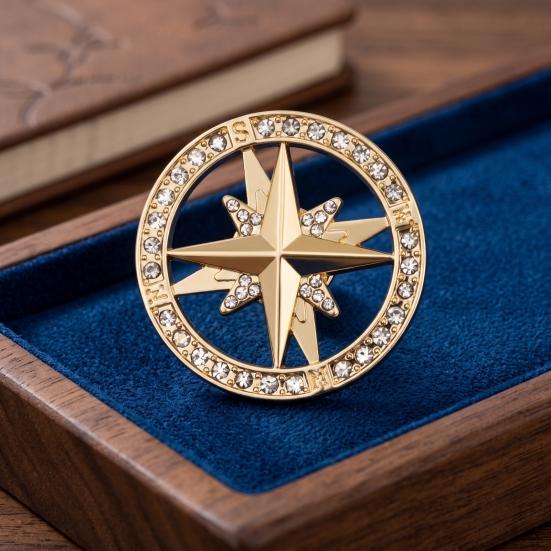 Decorative Compass Jewelry Vintage Rhinestone Star Brooch, Men Women Alloy Retro Lapel Pin Pin, Badge Accessory for Clothing Decor Brooch