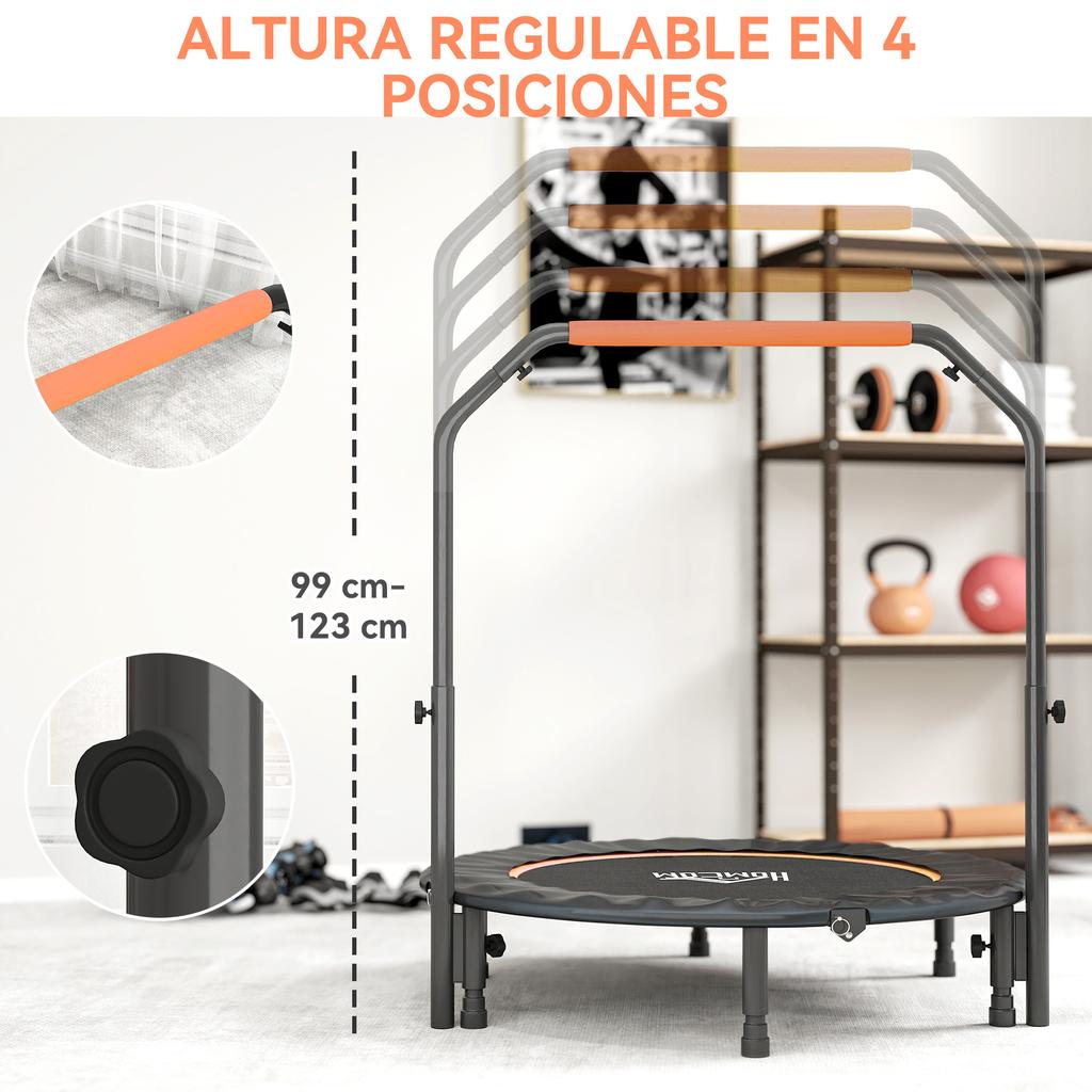 45" Foldable Mini Fitness Trampoline, with Adjustable Foam Handle, Orange