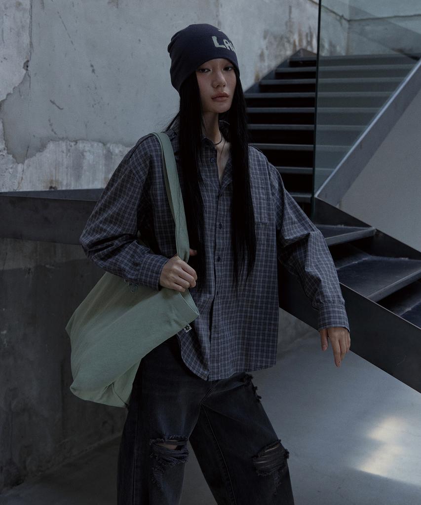 Tonilolenseu Cut-Off Check Shirt Gray