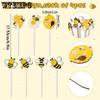 14pcs Bee Double-Sided Wooden Picks - Cute Honeybee Wooden Decorative Pick for Home Vase Filler Colorful Wood Bee Nectar Decorative Pick