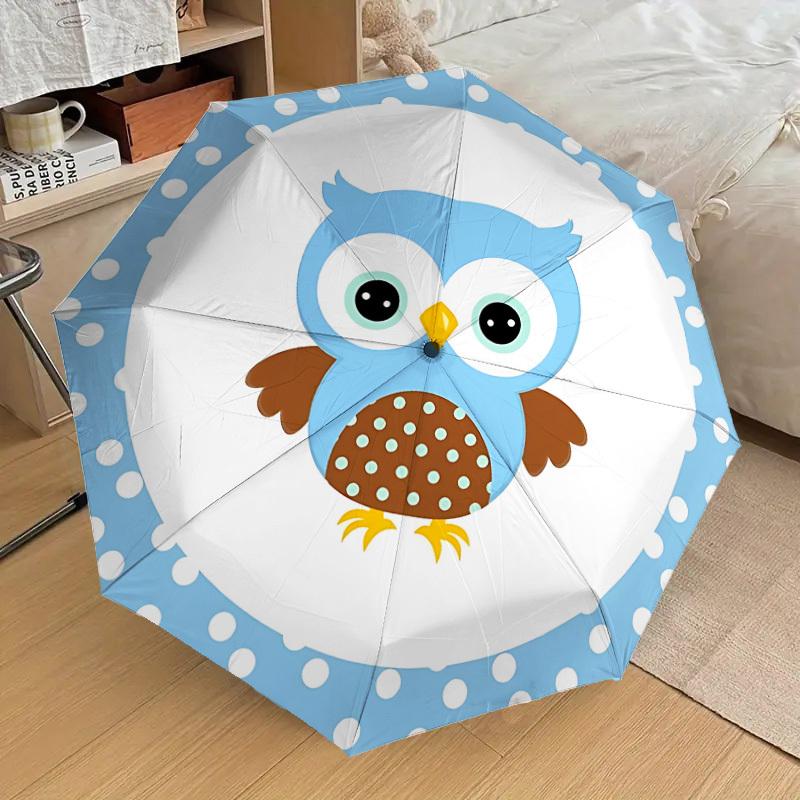 

1pc Owl Blue Polka Dots Fashionable Automatic Opening/Closing Folding Umbrella with 8 Iron Bones, Plastic Handle yy251015041