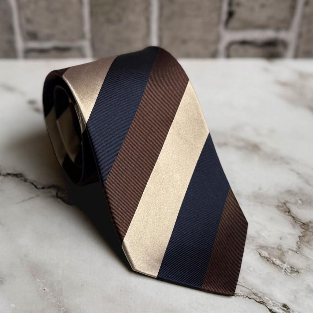 [Milano Alpha] Silk Necktie, 100% Silk, Striped Regimental Tricolor, 8cm, Water-repellent, Men's Business Formal Wedding Gift E