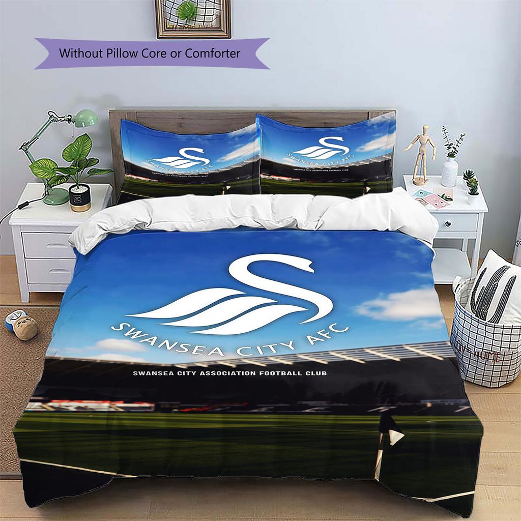 Biancheria da letto con motivo Swansea AFC Decorazione per la casa Regalo di compleanno ( 1 copripiumino + 2 federe, senza imbottitura),merchandising per fan.