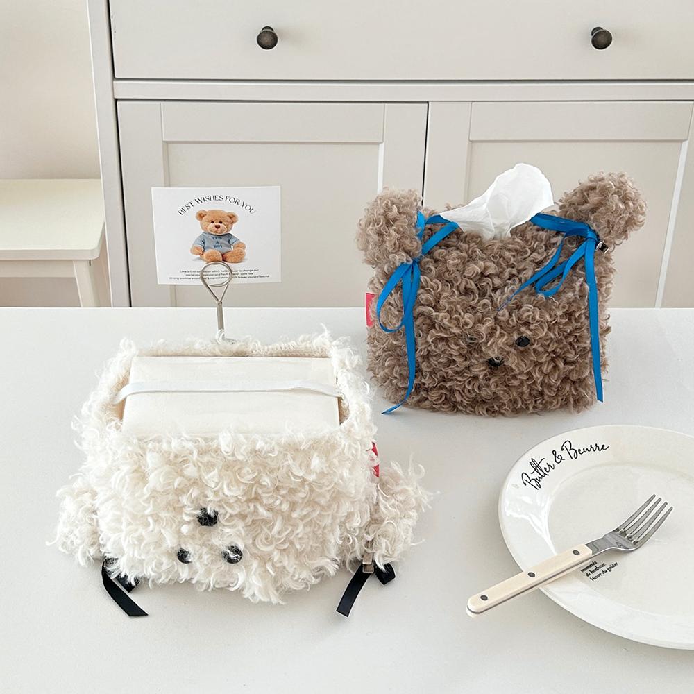 Cute Plush Dog Tissue Box Creative Paper Box Dormitory Home Desktop Paper Drawer Set Living Room Desktop Decoration