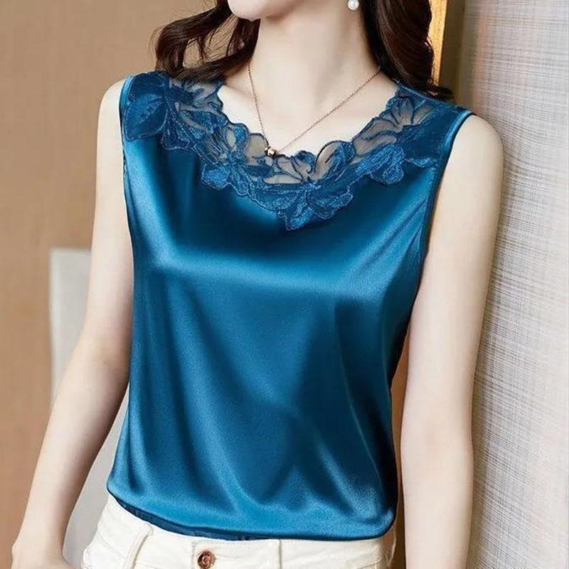 Women's Summer Vest Bottoming Shirt Lace Large Size All-match Short-sleeved Top