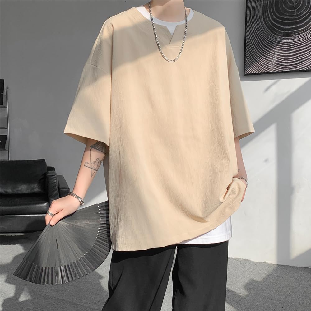 Summer clothes for short sleeve large loose big summer popular on the plain spring and summer kaqi M [Aaronlive] men, t-shirt, 5/8 sleeve, size, cool,