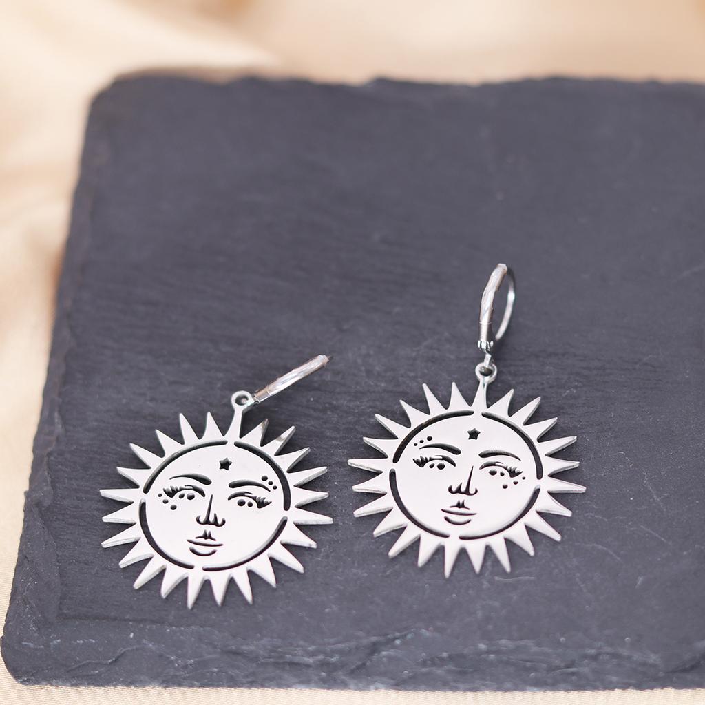 Kinitial Stainless Steel Death Moth Sun Moon Snake Mushroom Cactus Hamsa Hand Horse Earrings For Women Trendy Piercing Jewelry