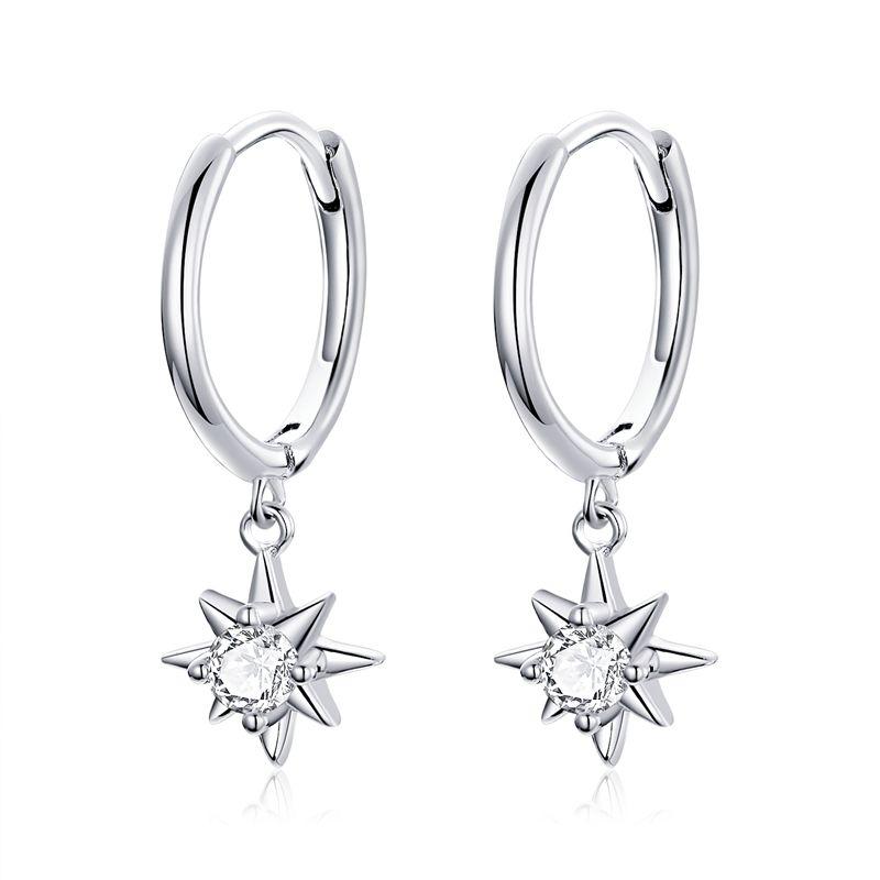 WOSTU 925 Silver European Simple CZ Ear Buckles Heart Hoop Earrings for Women Wedding Gift Minimalism Jewelry E737