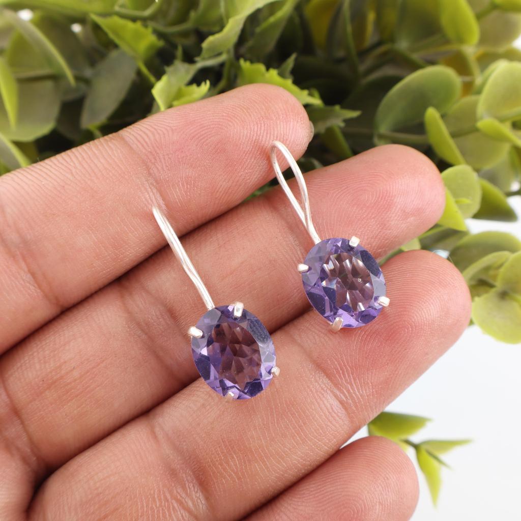 Iolite Earrings, 925 Solid Sterling Silver Earrings Handmade Gemstone Jewelry, Gifts For Wife Brand New Earrings