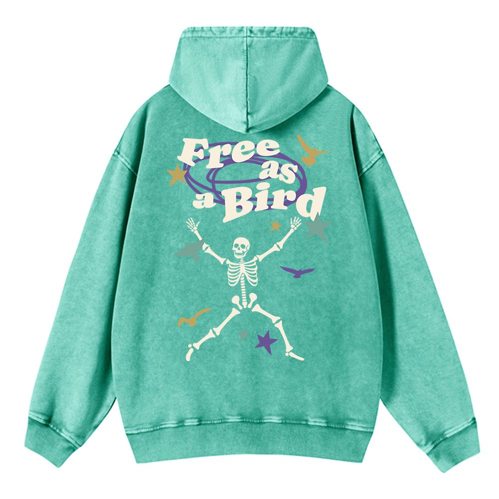

Трендовые женские худи с кислотной стиркой, с принтами скелета человека, свободные как птица, свитшоты оверсайз с карманом, хлопковая толстовка с капюшоном XL