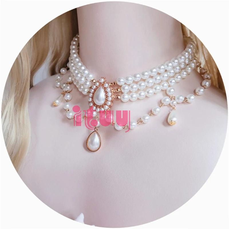 Retro Palace European Lolita Pearl Necklace Clavicle Chain Vintage Gothic Rococo Style Wedding Princess Necklace Accessories