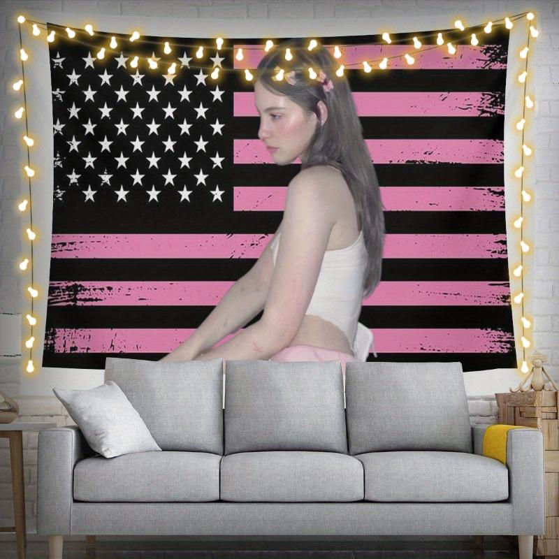 Pink Black American Flag 2D Print Vertical Tapestry Distressed Stars Stripes Wall Hanging Urban Home Decor