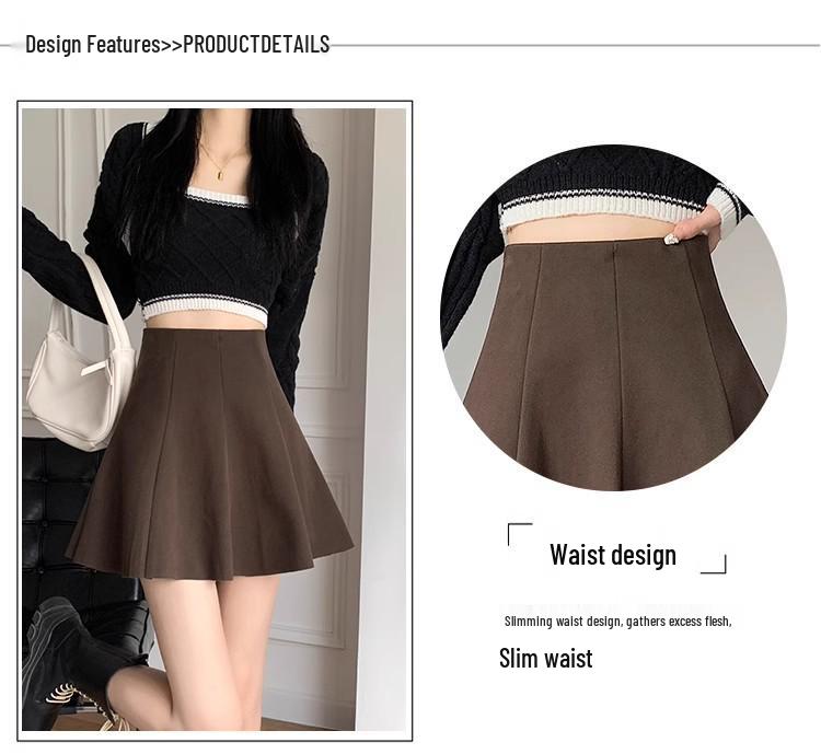 Fustă lână linie A talie înaltă - Damă Toamnă/Iarnă 2025 Mini subțiere