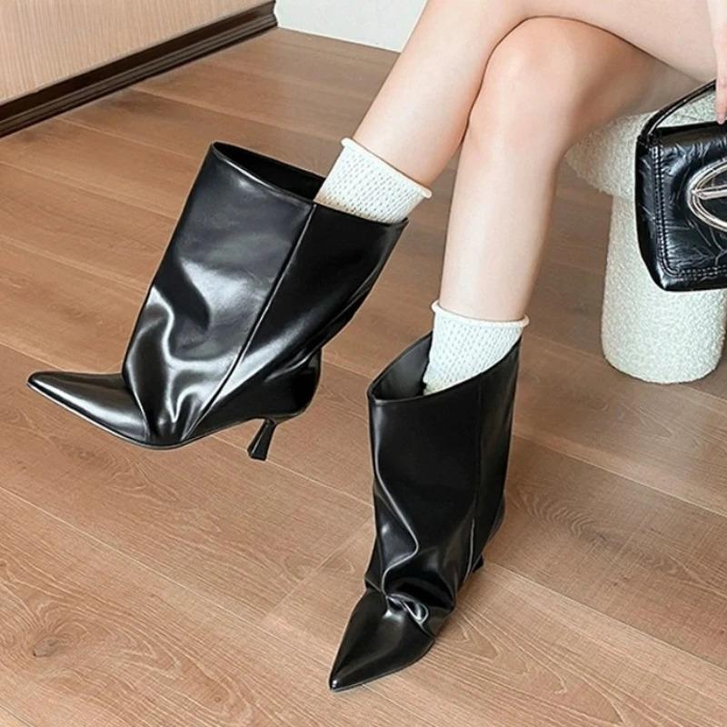 Autumn Winter Pointed Toe Women Thin Heel Ankle Boots Street Style Slip On Party Short Botas Mujer