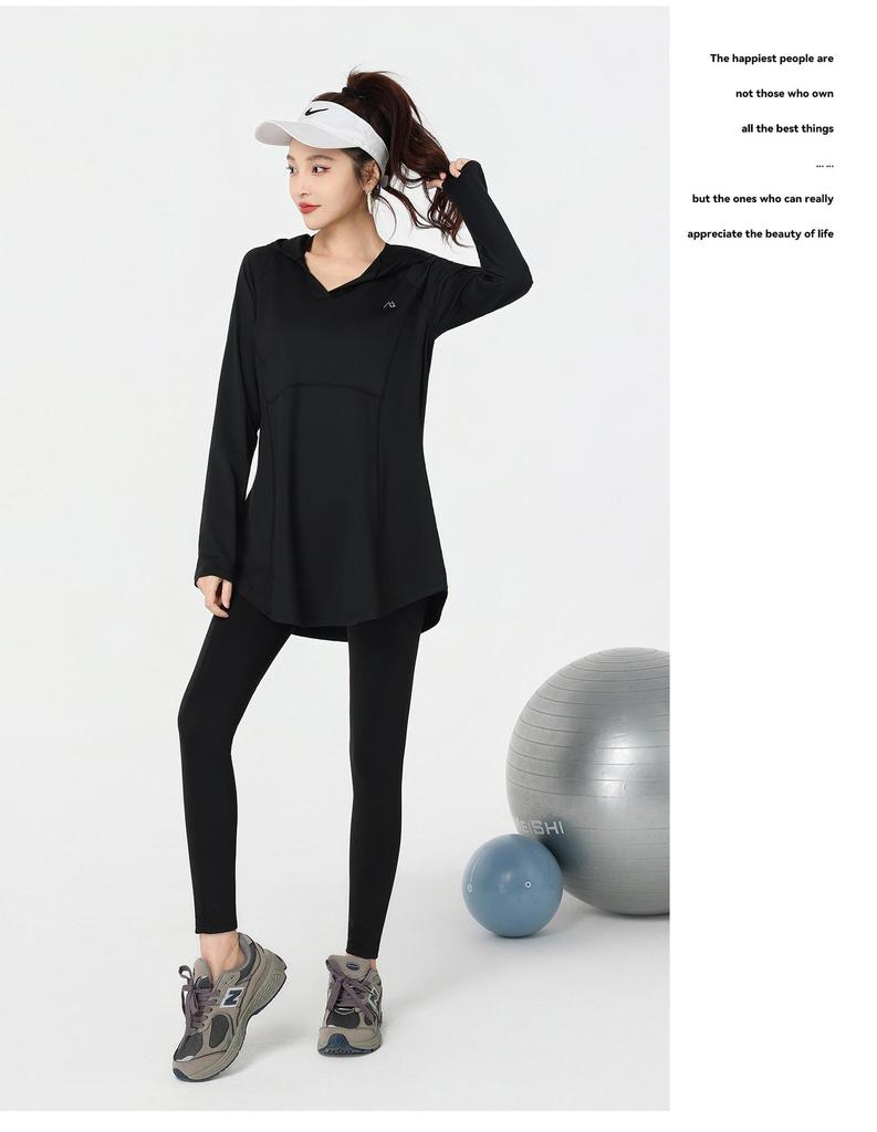 2026 Fashion Plus Size Women's Hooded Yoga & Sports Set - Long Sleeve for Spring/Autumn