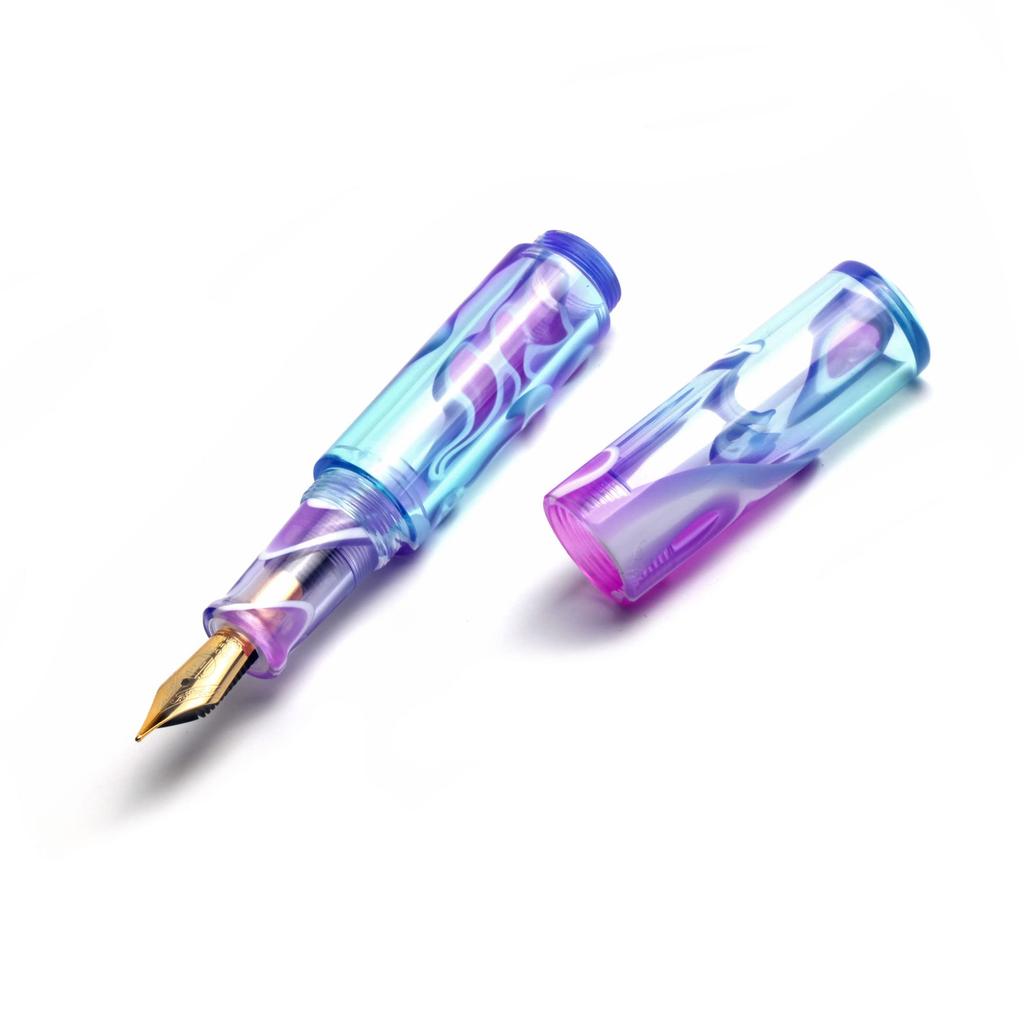 Brush Shop Mini Fountain Pen with Iridium Fine Travel Pocket Short Dropper Ink Bottle Seventy-two Nib, Pen, Size, (Purple/Green)