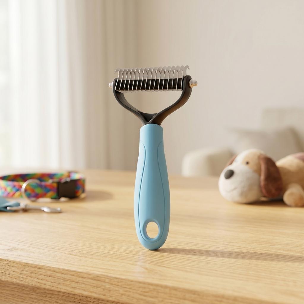 Pet Dematting Comb for Dogs and Cats Undercoat Rake with Dual Sided Stainless Steel Teeth for Removing Mats Tangles and Loose Fur Grooming Tool