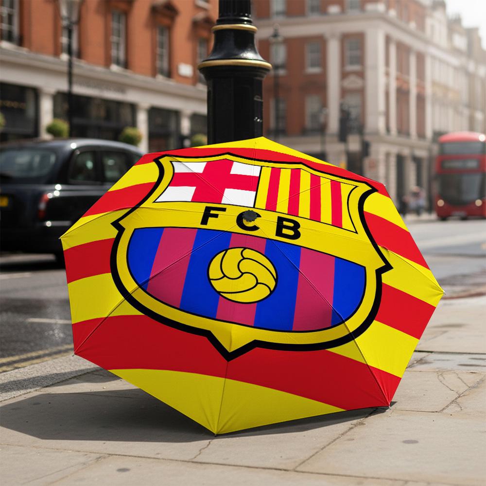 1 PC Automatic Folding Umbrella-Barcelona Football Club Pattern, Portable & Foldable Design with 8 Ribs, Christmas Birthday Gifts