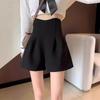 Unisex Black A-line Wide Leg Shorts - 2024 Spring/Summer High Waist Slimming, Petite, Loose Casual Fit