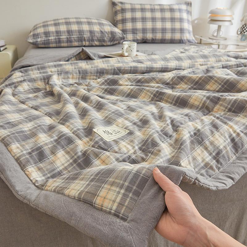 Plaid Print Washable Cotton Summer Cooling Quilt Lightweight Breathable Machine Washable for Student Dorms Single Double Beds Air Conditioner Rooms