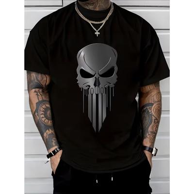 Taglie Europee Uomo T-shirt con Fantasia Teschio Gotico- Stile Y2K Street Hip-hop Simbolo Religioso Girocollo Manica Corta Casual Top Estivo,