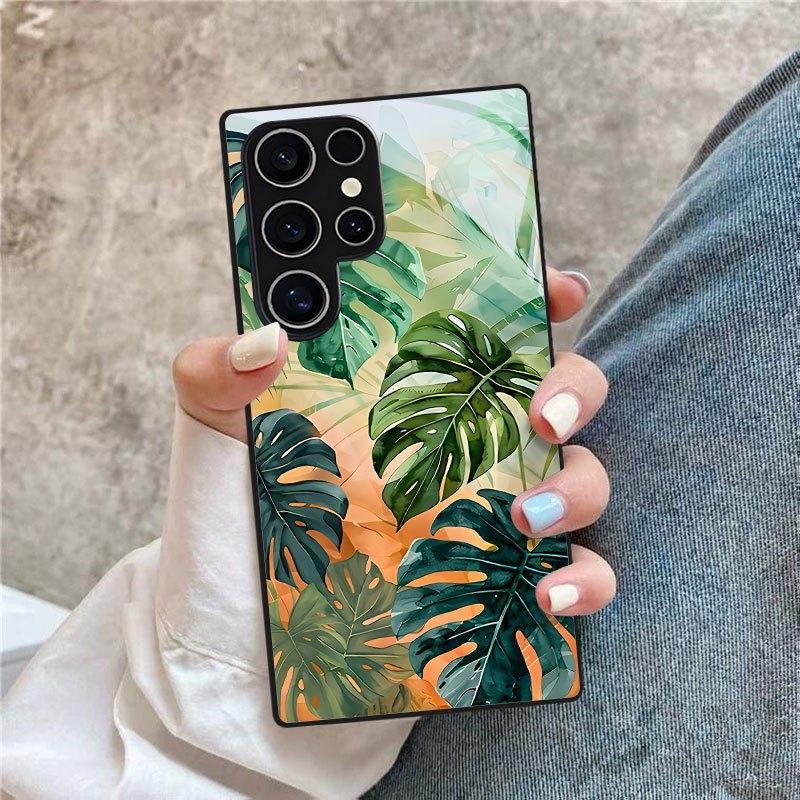 Tropical Green Plant Print Phone Case for Samsung Galaxy Galaxy S26 S25 S24 S23 Ultra S22 Ultra S20 Ultra 56 A72 A73 5G