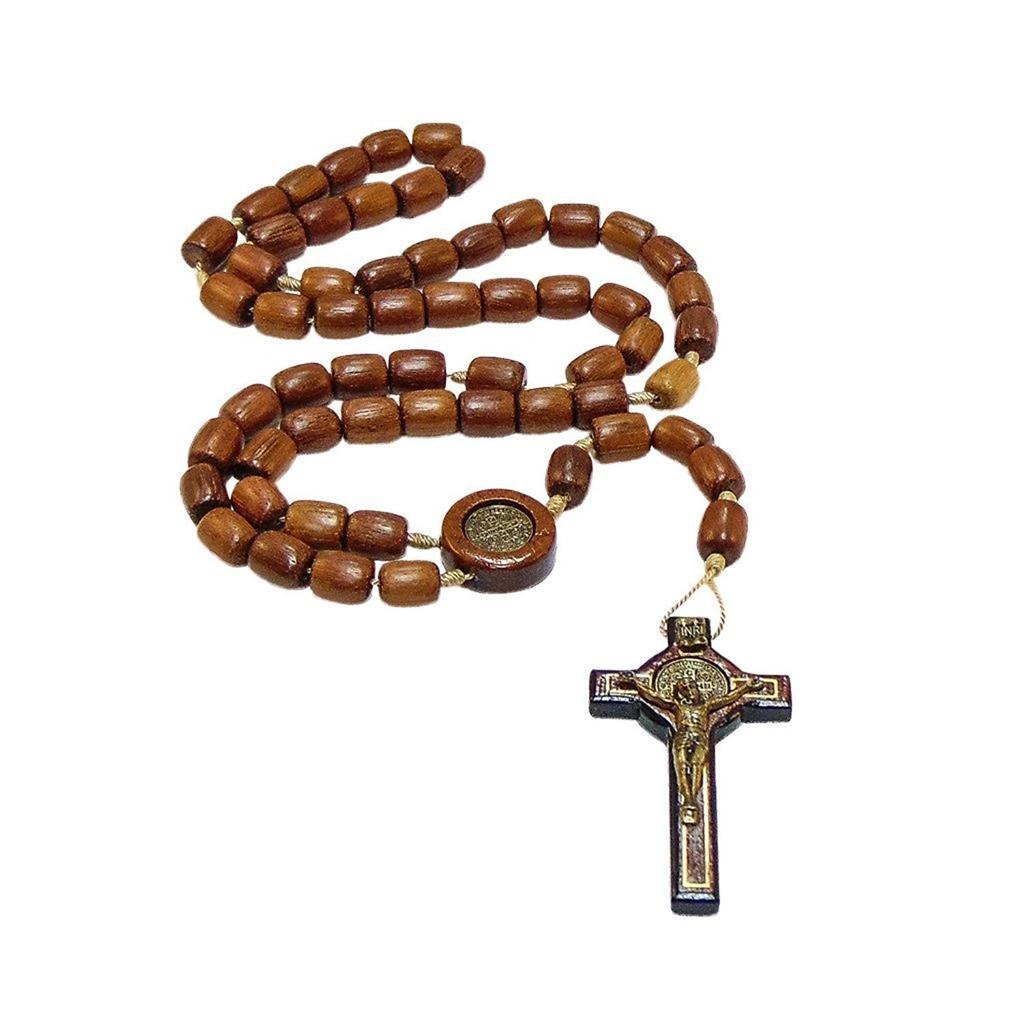 Catholic Church Rosary Handmade Wood Necklace Made in Brazil St. Benedict's Men's