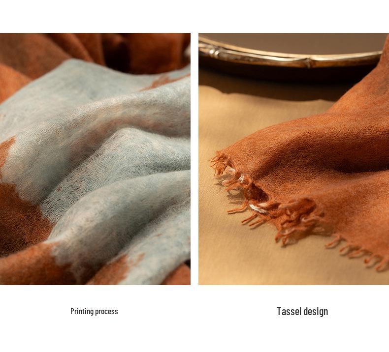 Sunset Series Women's Pure Cashmere Printed Scarf: Autumn/Winter Fashionable Extended Shawl