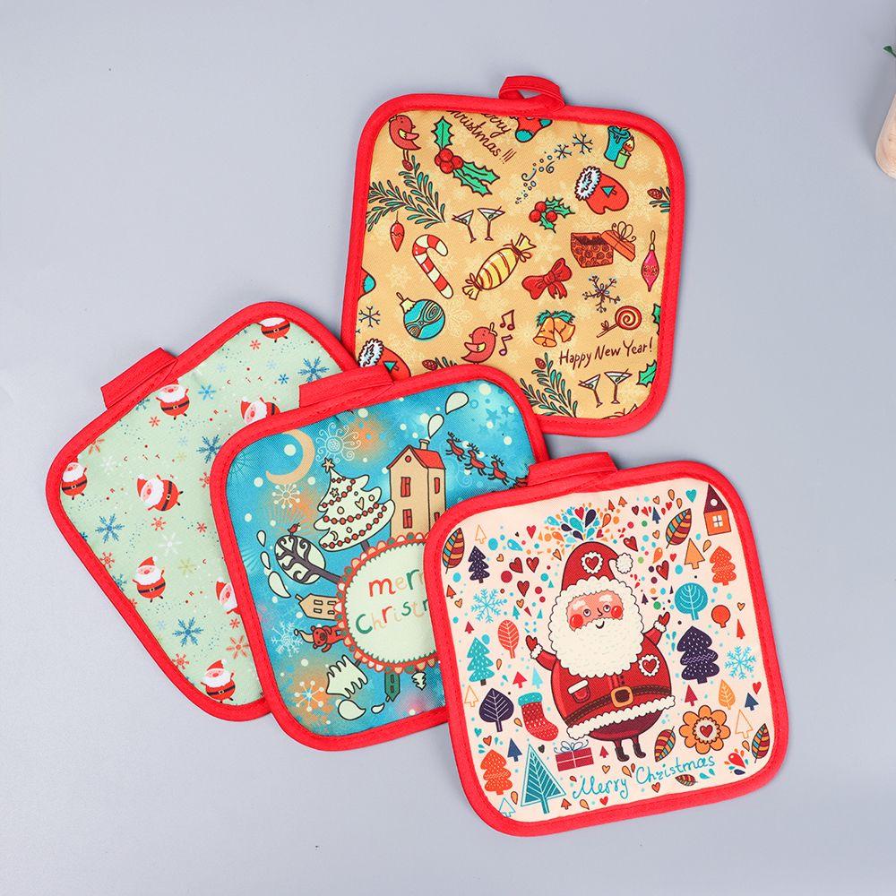 2pcs/set Christmas Heat Resistant Baking Microwave Gloves Oven Mitts Anti-Hot Pad Kitchen Mat