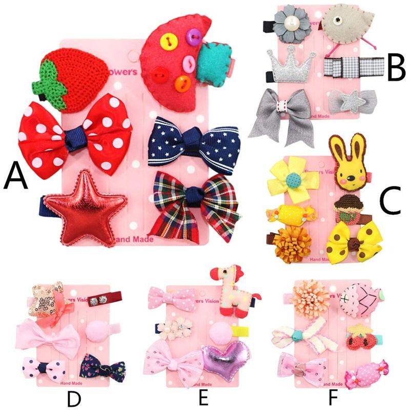 6Pcs//set Hairpin Baby Girl Hair Clip Bow Flower Mini Barrettes Star Kids Infant