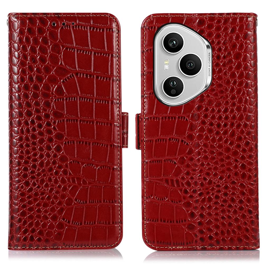For Honor 400 Pro 5G (Global) Case Crocodile Texture Genuine Cow Leather Phone Wallet Cover
