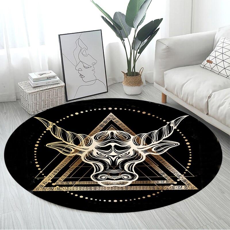 Skull Satanic Goat Pentagram Wing Demon Version Carpet Round Rugs Non-slip Area Rug for Living Room Bedroom Foot Pad Decoration