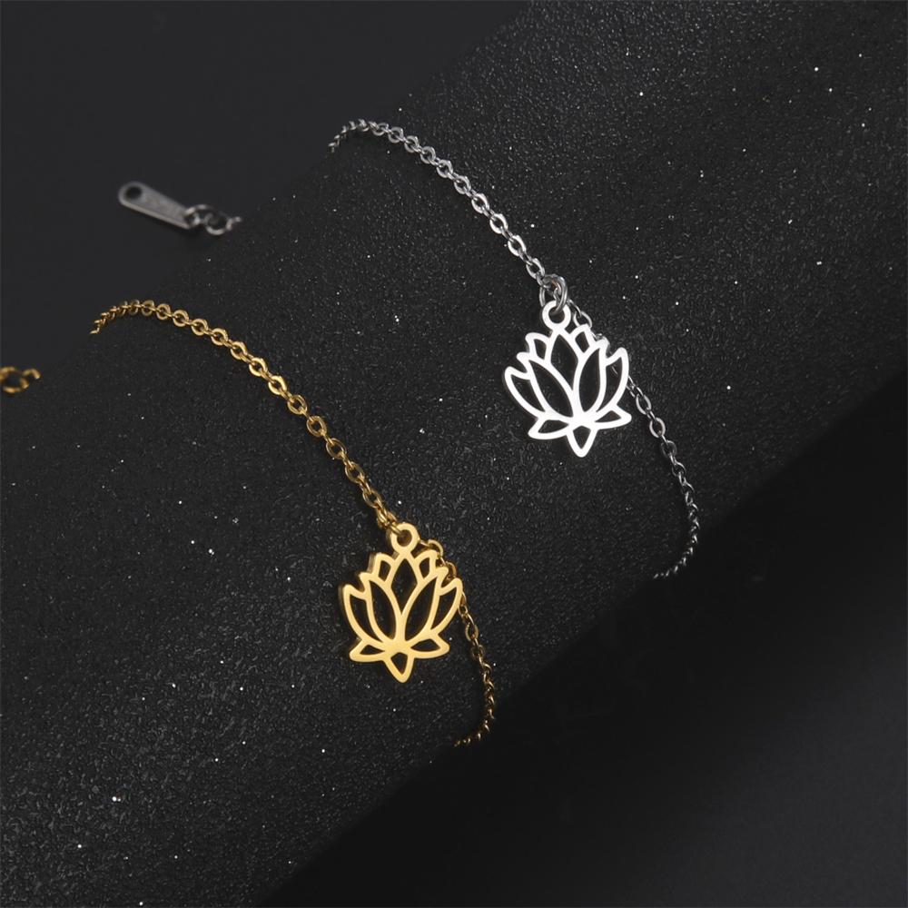 Cazador Gold Color Lotus Charm Bracelet for Women Aesthetic Flower Stainless Steel Chain Bracelet on Hand Jewelry Gift Wholesale
