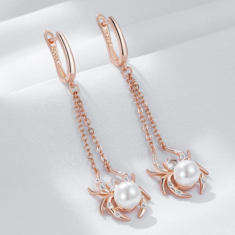 Spinnenperlen-Quasten-Hängeohrringe für Damen Mode Rosegold Farbmischung Mit Natürlichem Zirkon Punk-Schmuck