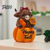 Autumn Theme Room Accessories Highland Cow Pumpkin Ornament, Resin Desktop Figurine Decorations, Creative Harvest Decor Table Centerpiece for