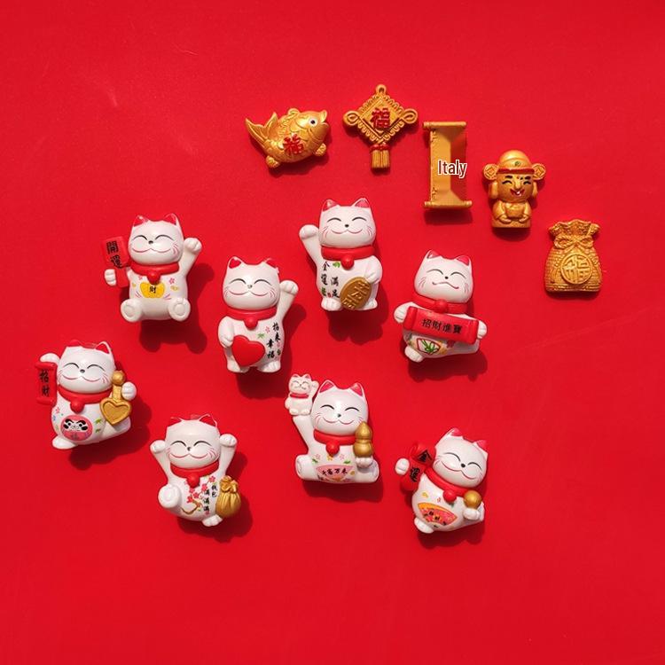 3D Chinese New Year Cat Magnet - Festive Spring Festival Refrigerator Sticker