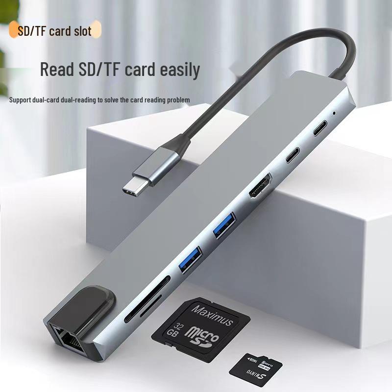 Multi-Function 8-in-1 USB-C Hub with Card Reader & Network Port