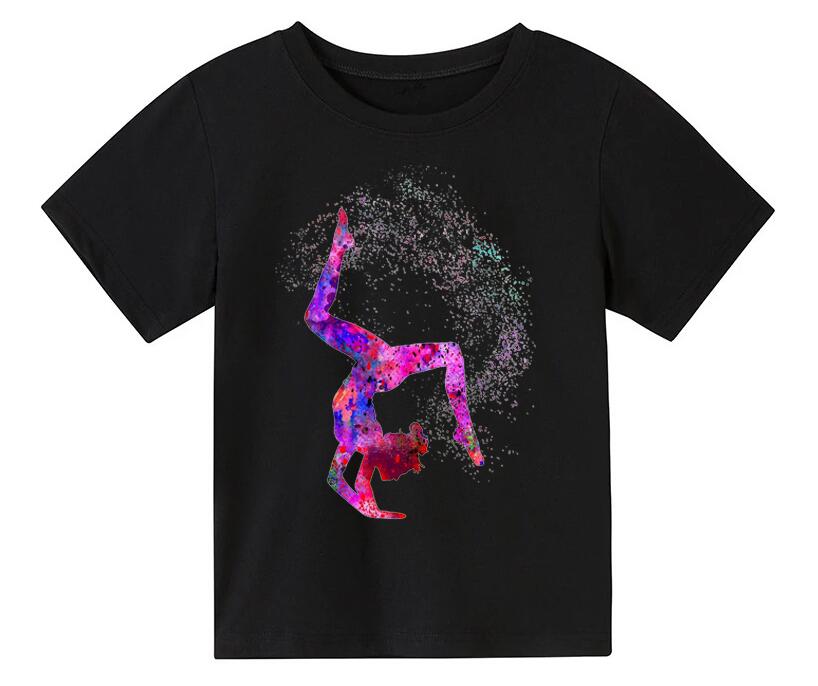 Watercolor Gymnastics Girl Printed New Children's Summer Fashion Polyester Comfortable Short Sleeve Top T-shirt