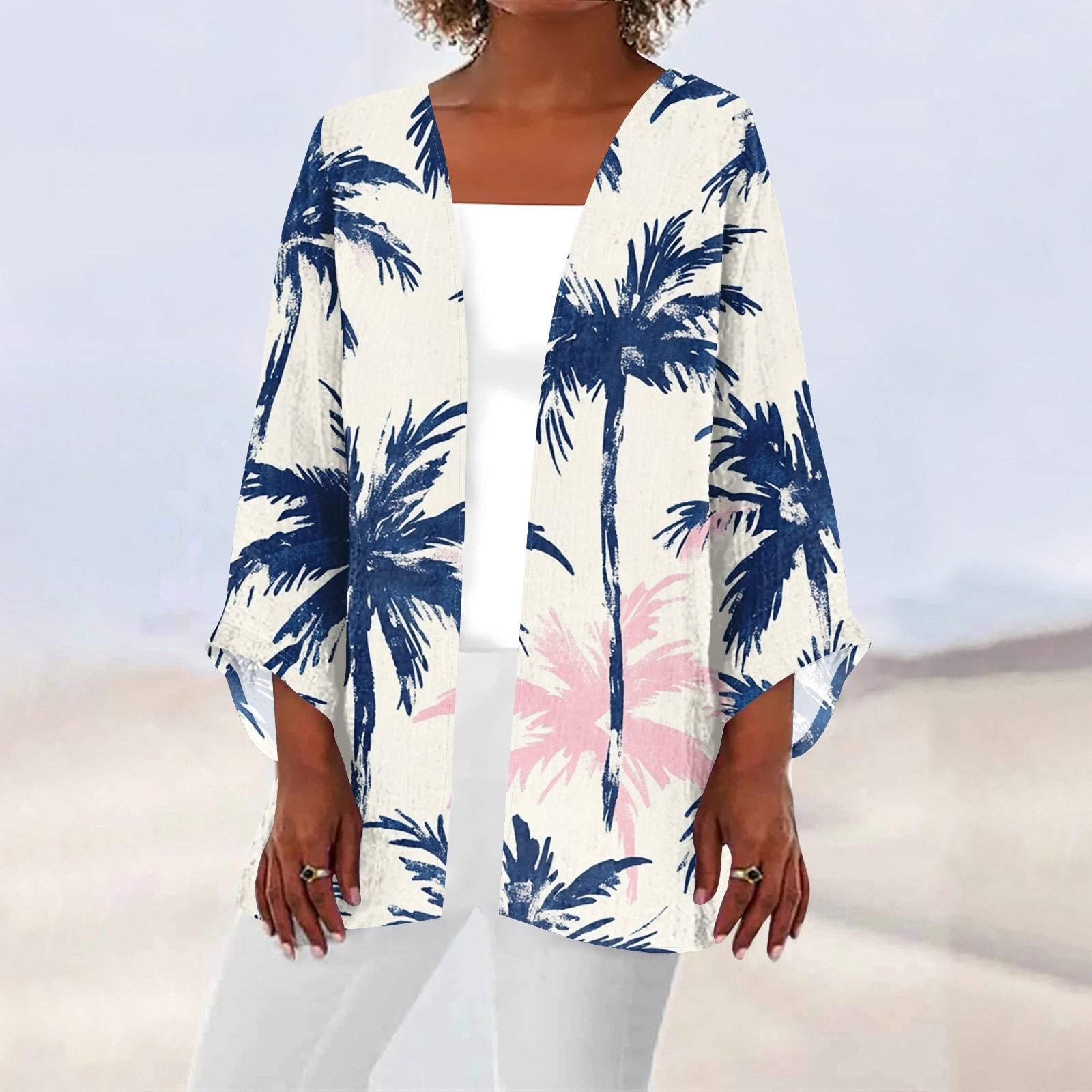 

Жіноча повсякденна мода пляжна легка куртка середньої довжини з принтом океанського дерева XXL