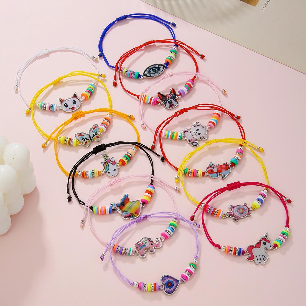 Hand-woven bracelet set, colorful soft pottery cartoon acrylic accessories, cute children's bracelet.